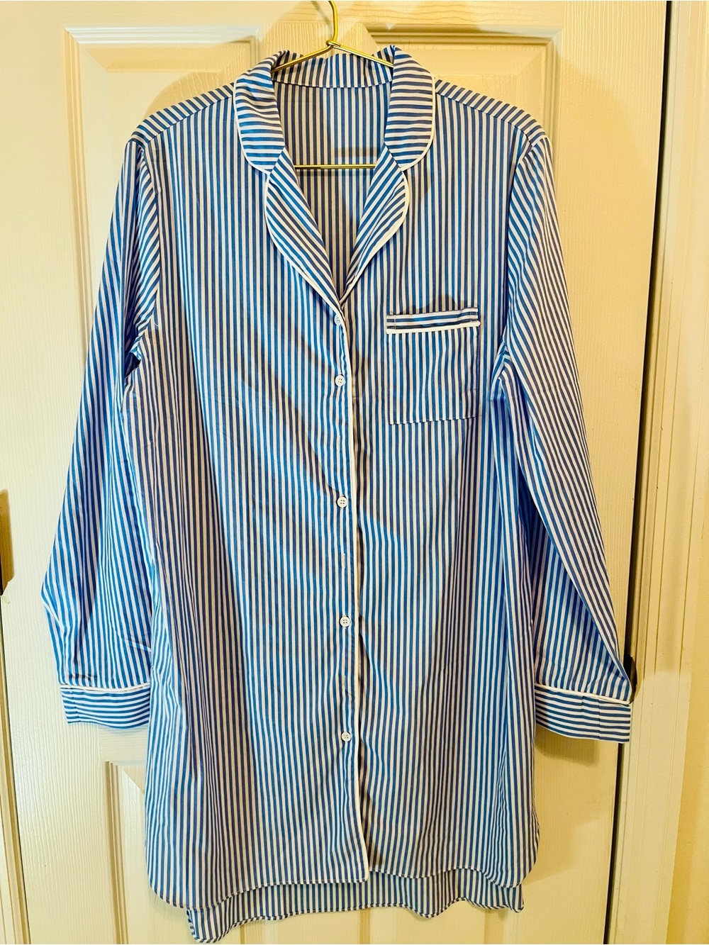 NWT Rooscier Blue & White Striped Cotton Pajama Sleep Shirt | Size Medium - Picture 7 of 7